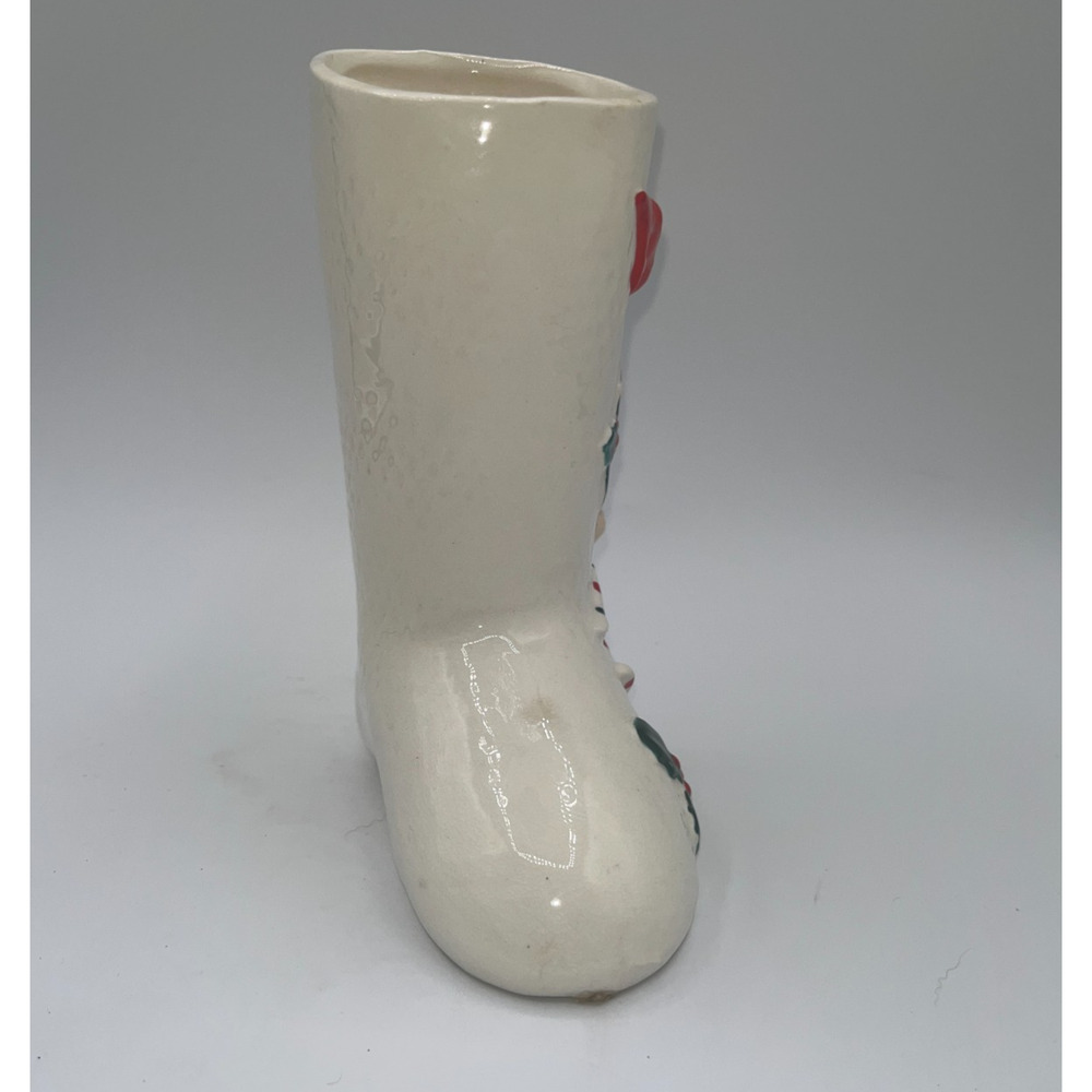 Vintage Ceramic Candy Cane Pixie Elf Christmas Boot Stocking Planter Vase Decor - Picture 9 of 16